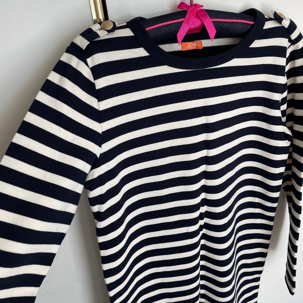 Joe Fresh Striped Jersey Dress Epaulettes Cotton Knit  Stripes Dress M - Picture 2 of 9